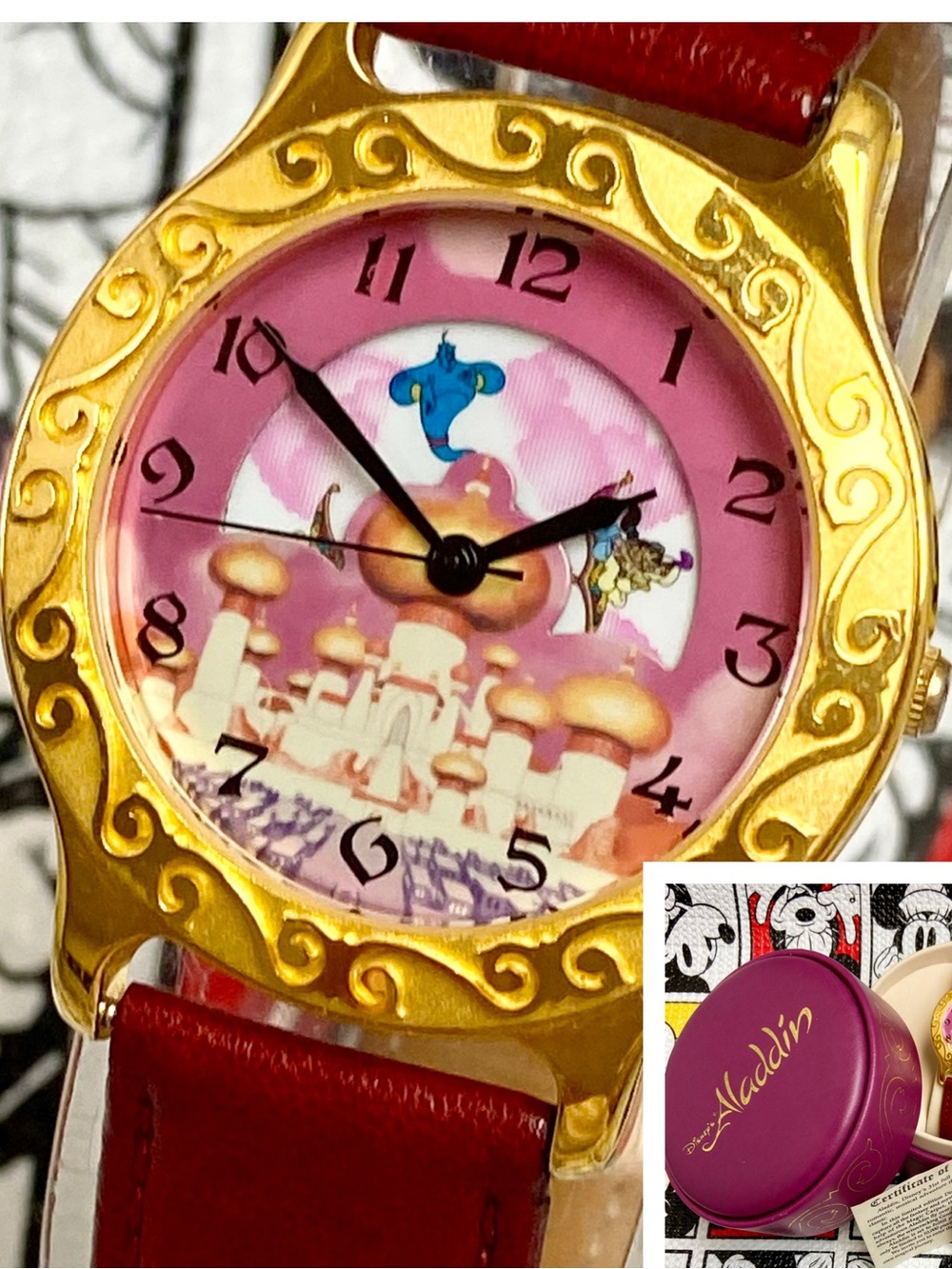 Vintage 90s Disney X Pedre Aladdin Watch Rotating Characters Genie Ltd. 10,000